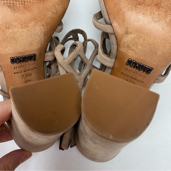 Schutz Women's Jaden Dress Strappy Gladiator Sandals Heels Tan Taupe Nubuck 7.5 - Picture 11 of 13